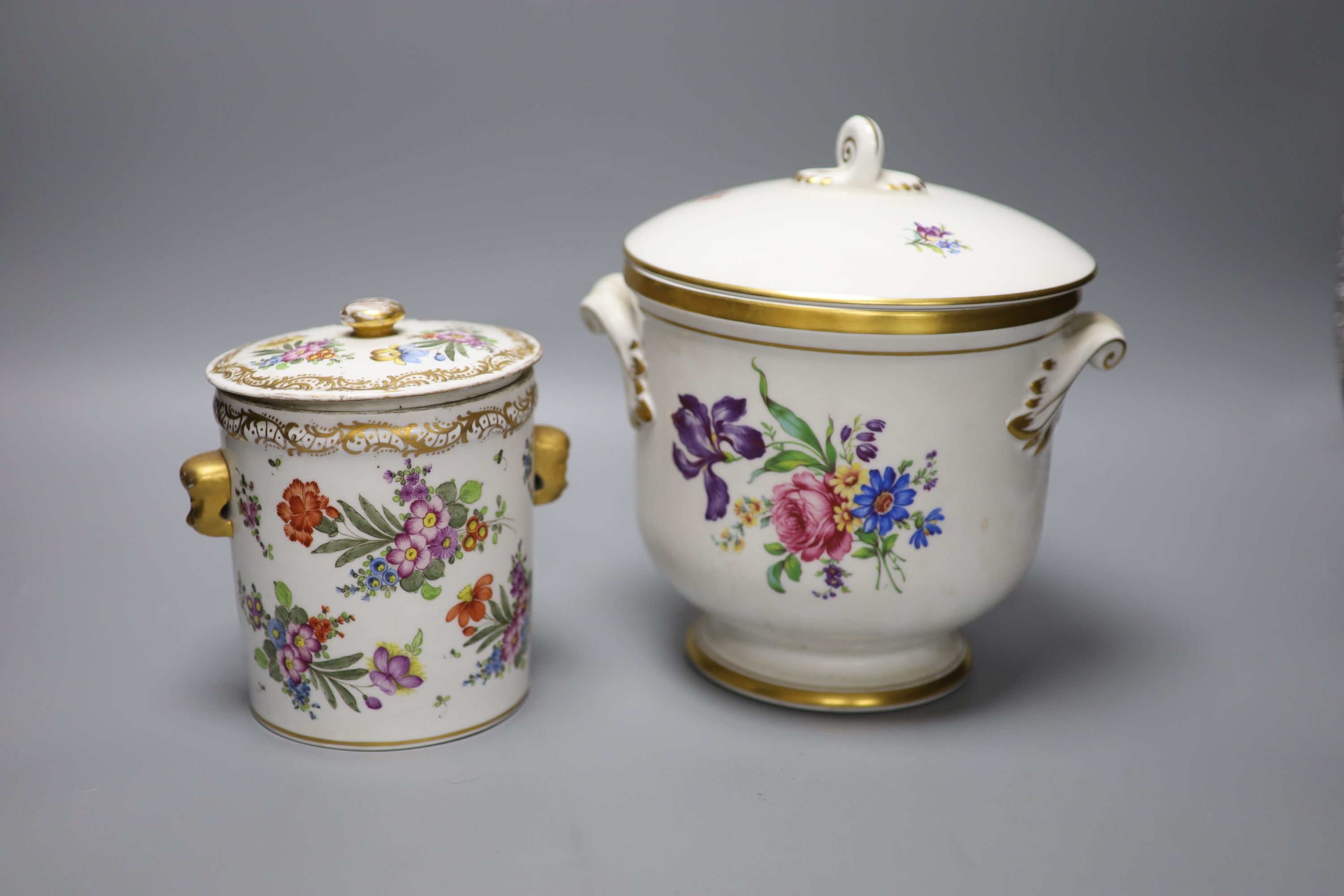 A Continental porcelain cylindrical jar and a Portuguese ice pail, height 23cm